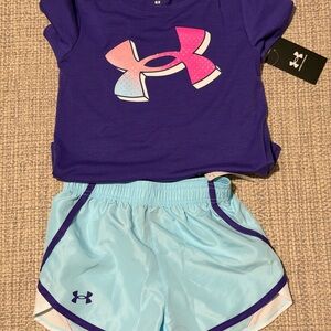 Under Armour Purple Tee and Light Blue Shorts Set